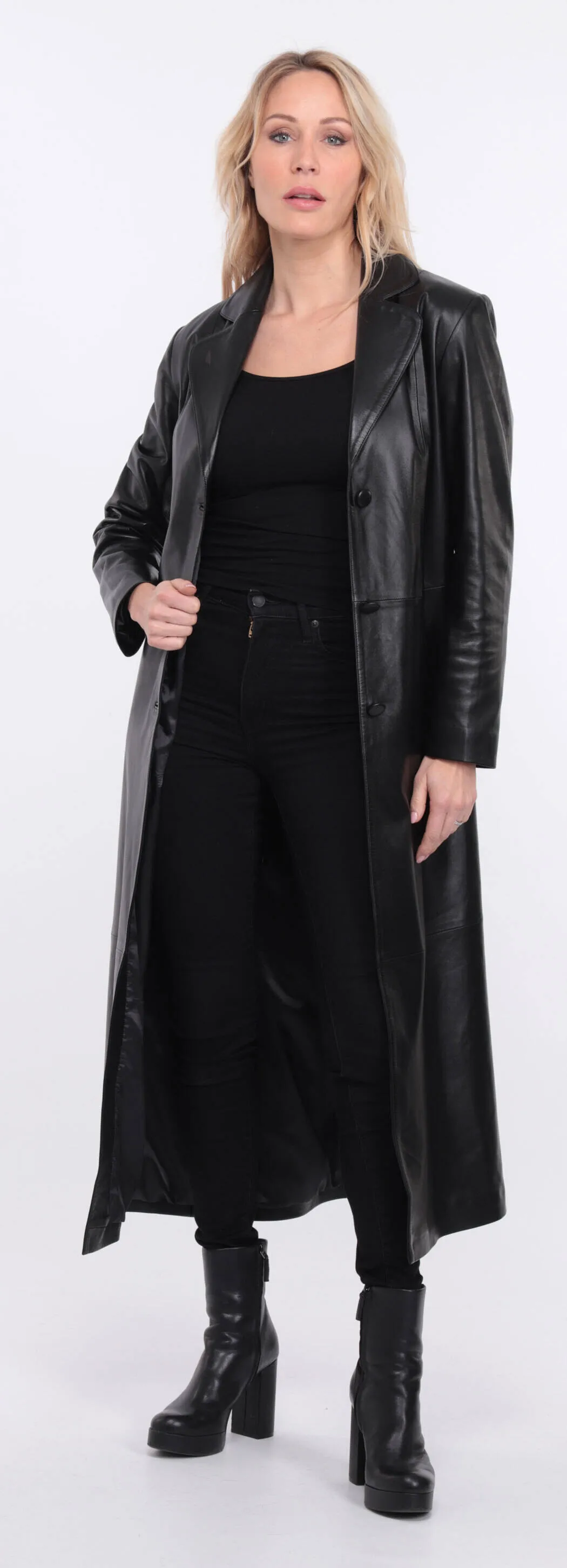 Black lambskin leather coat for women - Jorda.