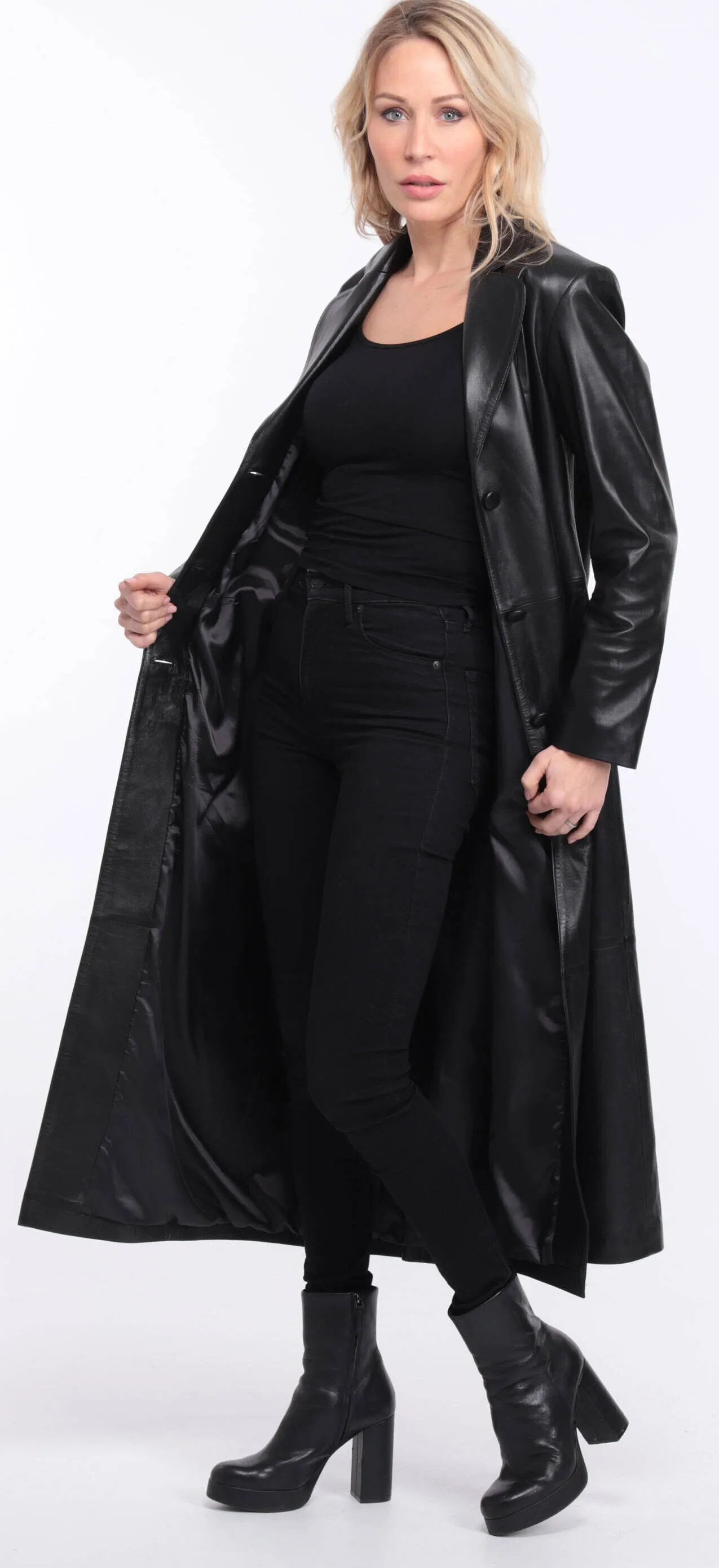 Black lambskin leather coat for women - Jorda.