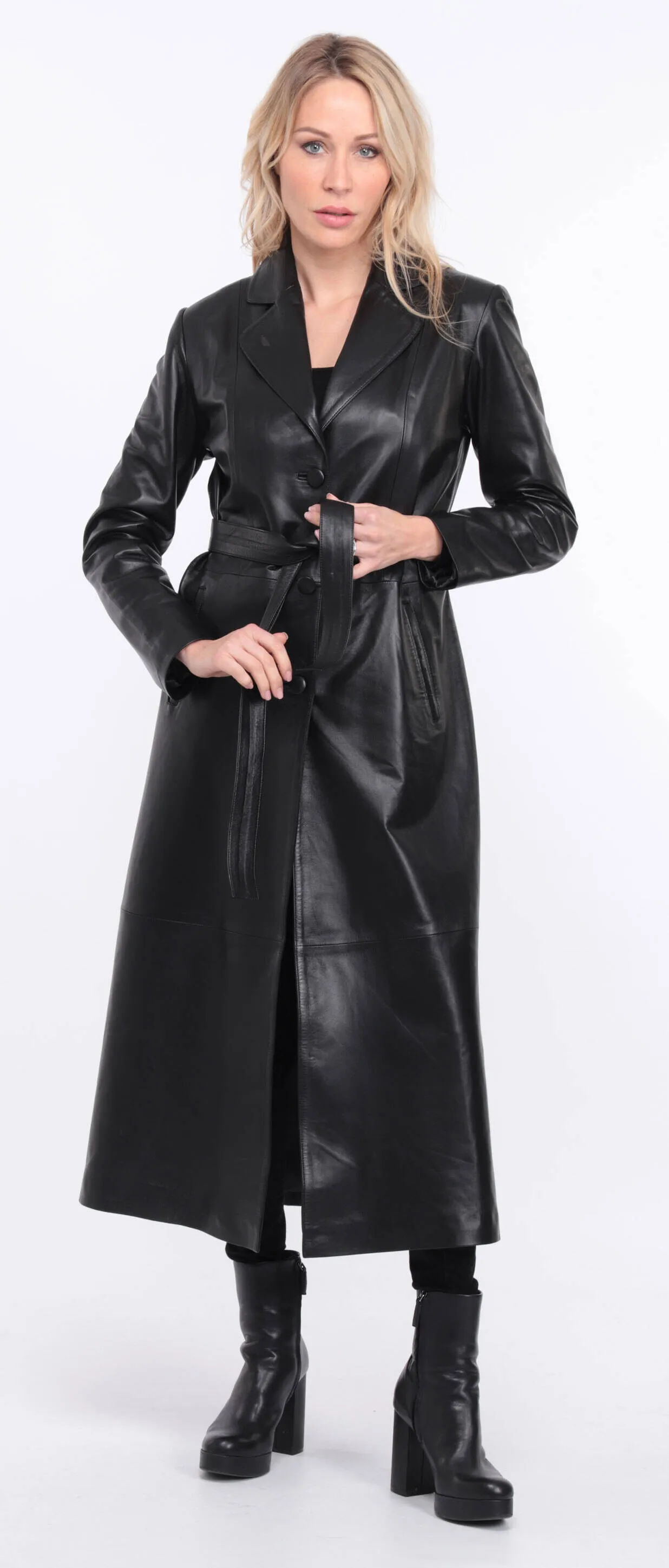 Black lambskin leather coat for women - Jorda.