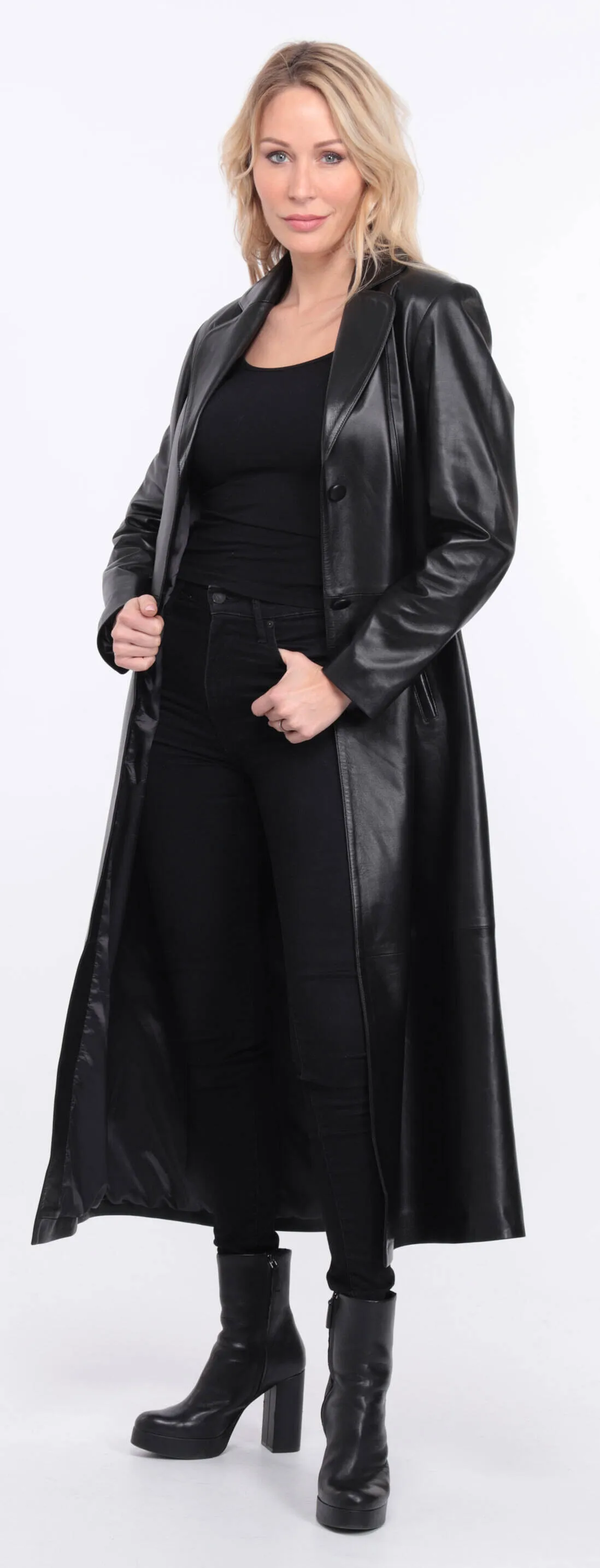 Black lambskin leather coat for women - Jorda.