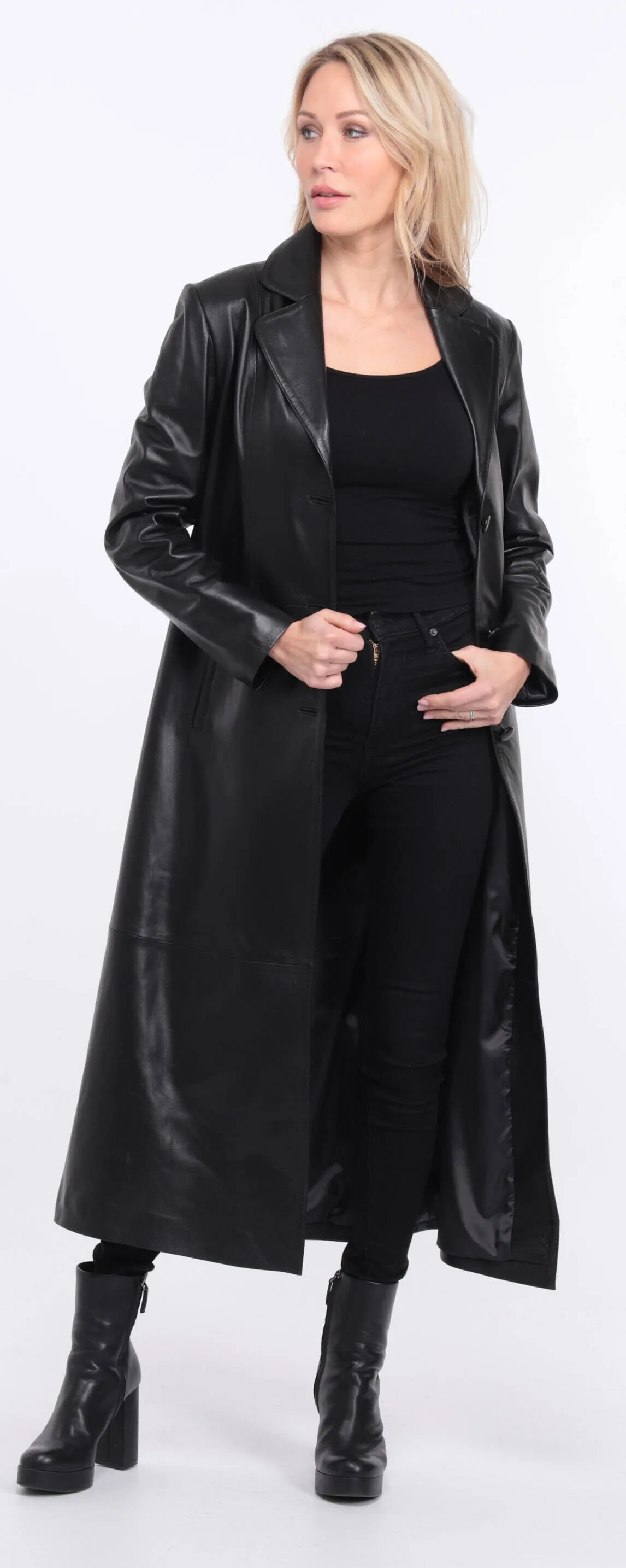 Black lambskin leather coat for women - Jorda.