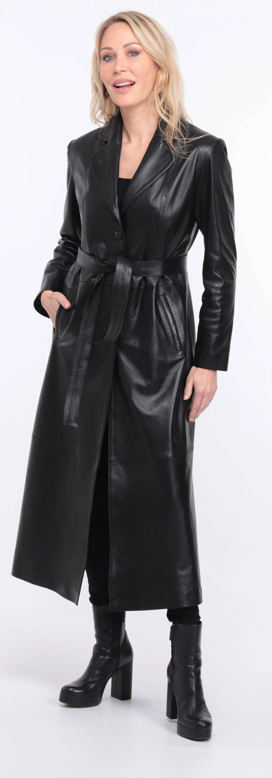 Black lambskin leather coat for women - Jorda.