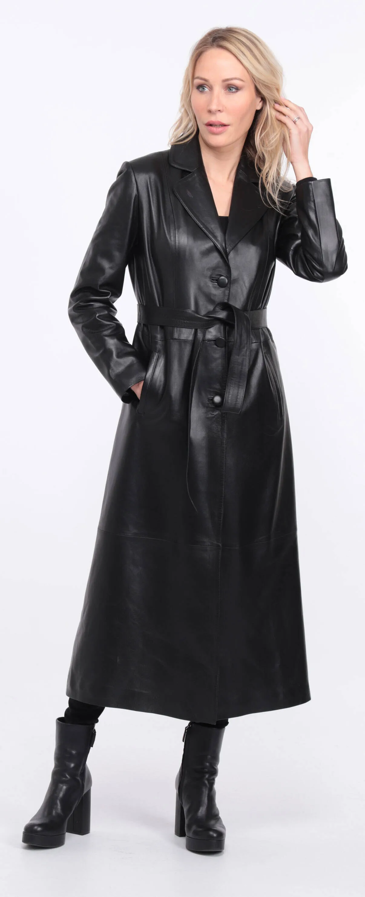 Black lambskin leather coat for women - Jorda.