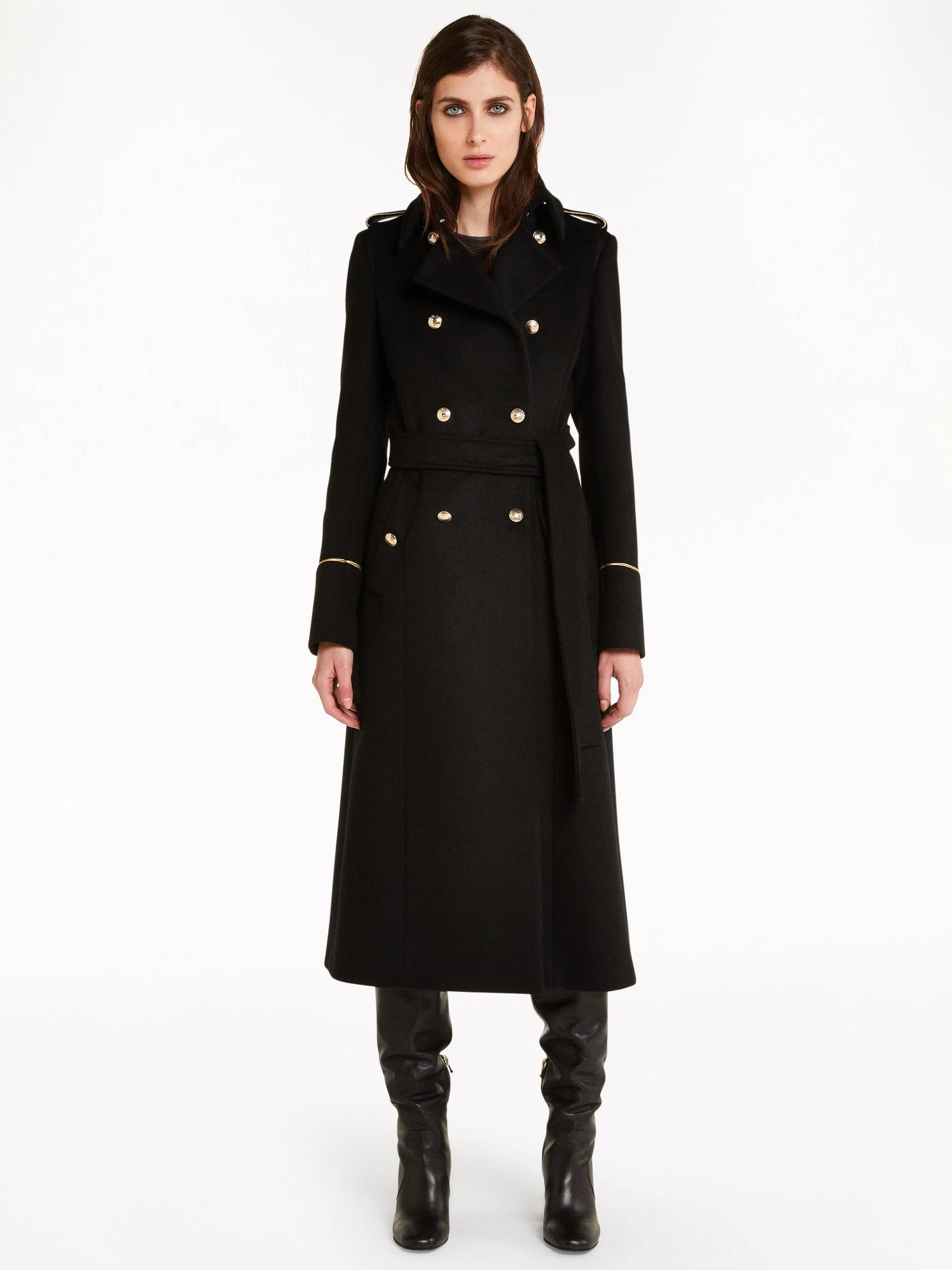 Wool Blend Women's Coat with Wide Lapel - Double Breasted Classic Fall/Winter Outerwear.