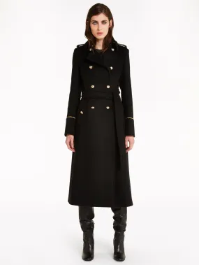 Wool Blend Women's Coat with Wide Lapel - Double Breasted Classic Fall/Winter Outerwear.