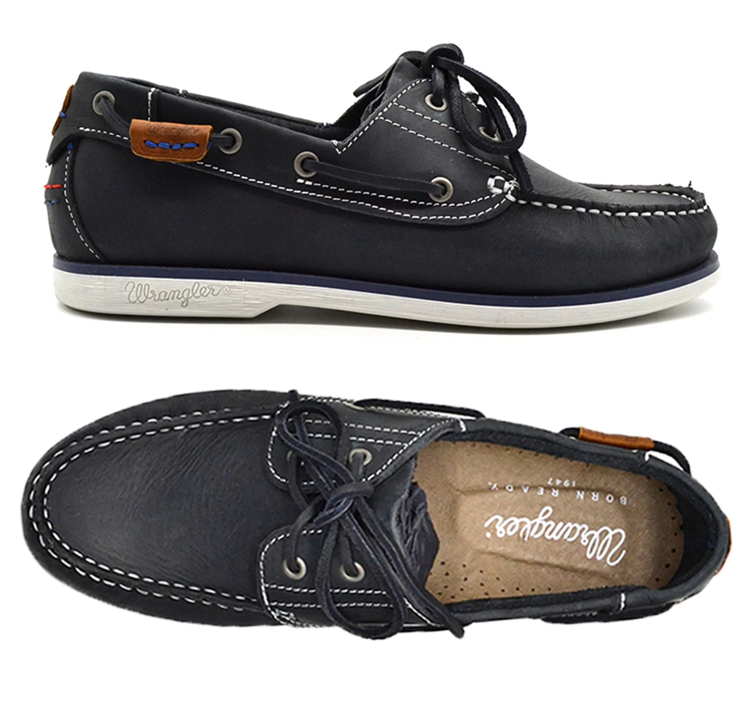 Wrangler Navy Leather Boat Shoes